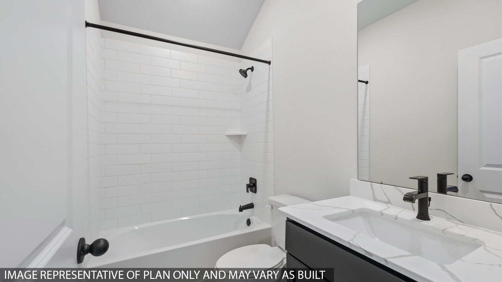 Secondary bathroom with tub/shower combo with quartz counter tops in montgomery TX