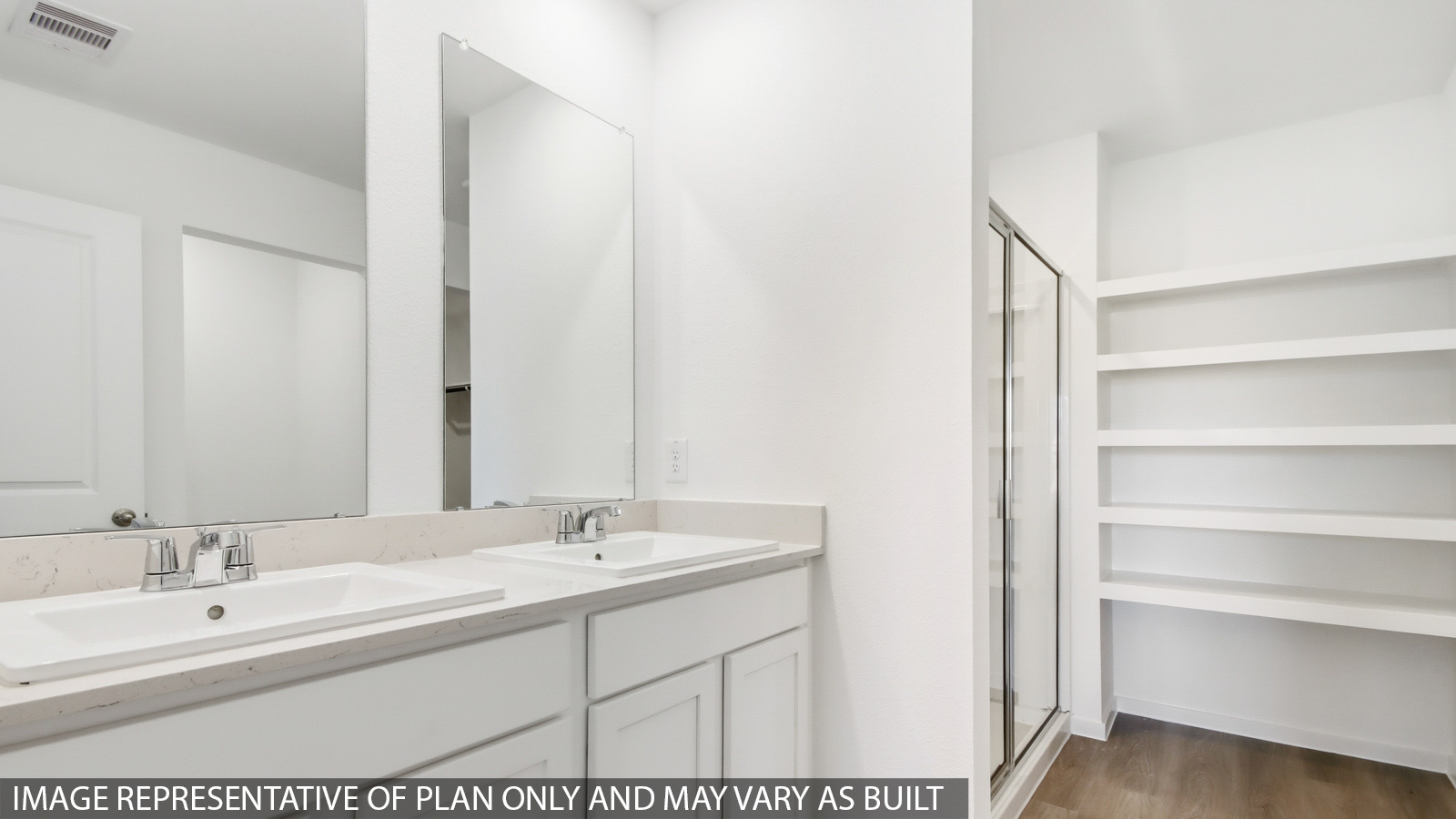 Primary bathroom with stand-alone shower with tiles and semi frameless glass in Hockley TX