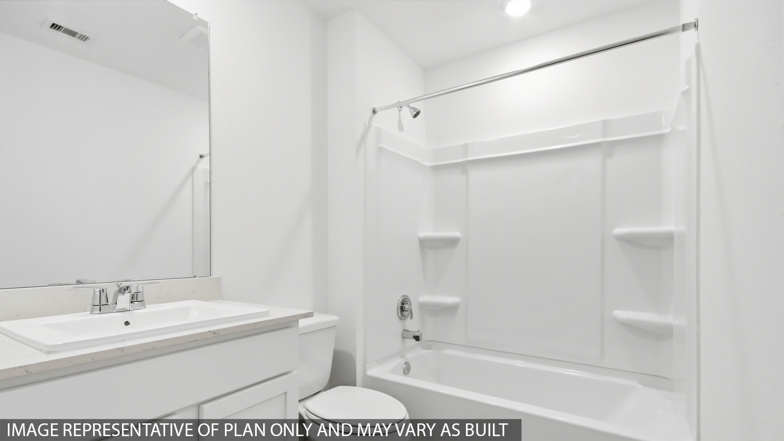 Secondary bathroom with tub/shower combo with quartz counter tops in Hockley TX