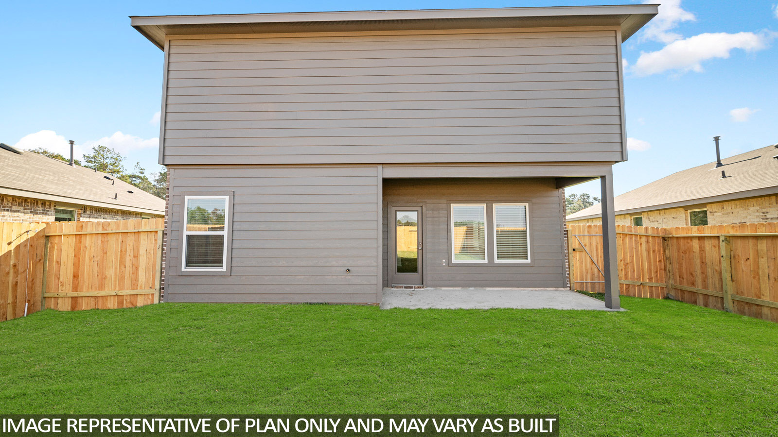 covered patio with jamies hardie siding and overhead lighting