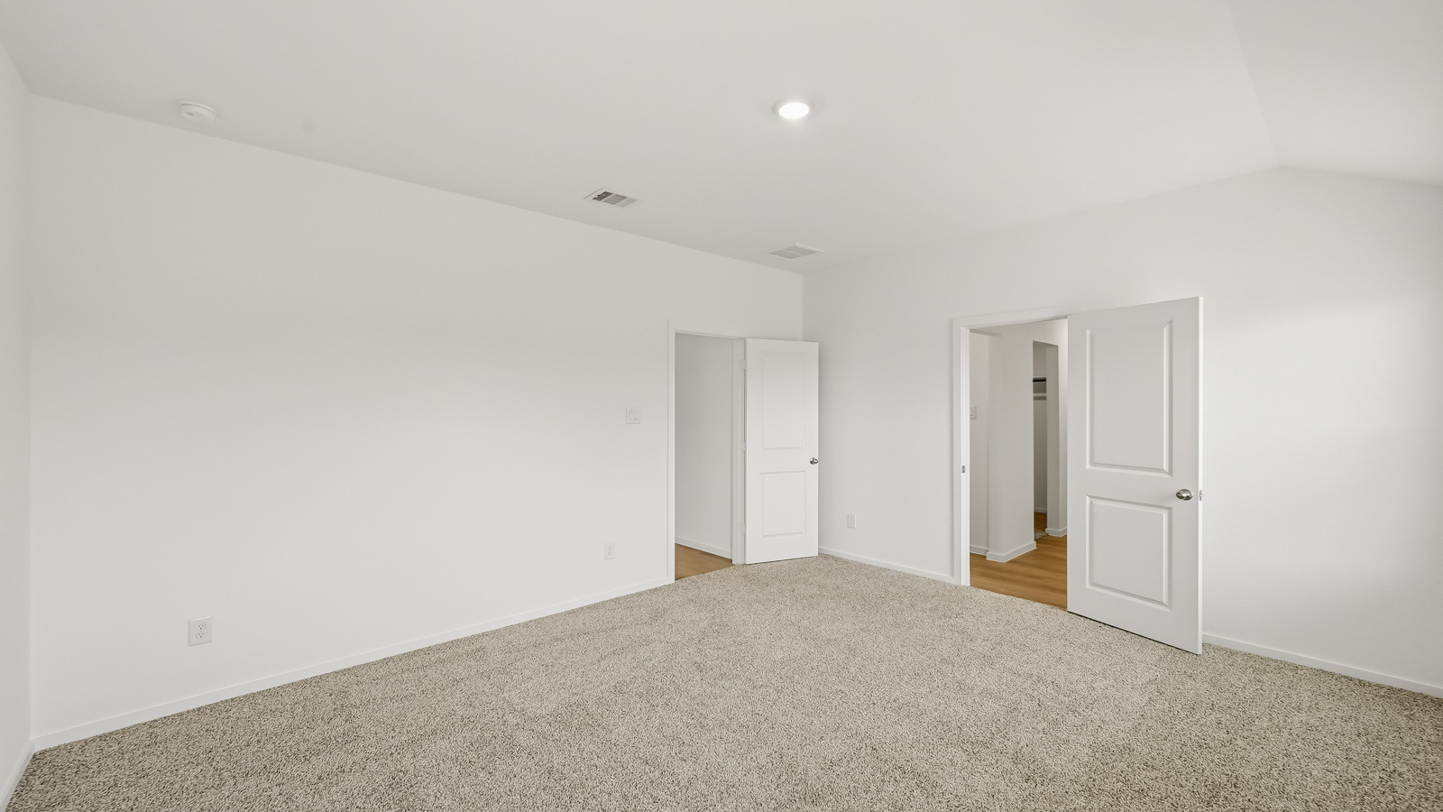 Large Primary bedroom with shag carpet flooring and bright window