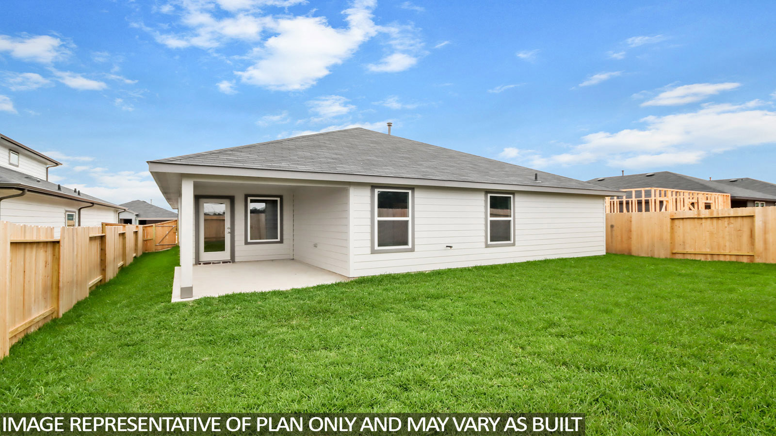 covered patio with jamies hardie siding and overhead lighting
