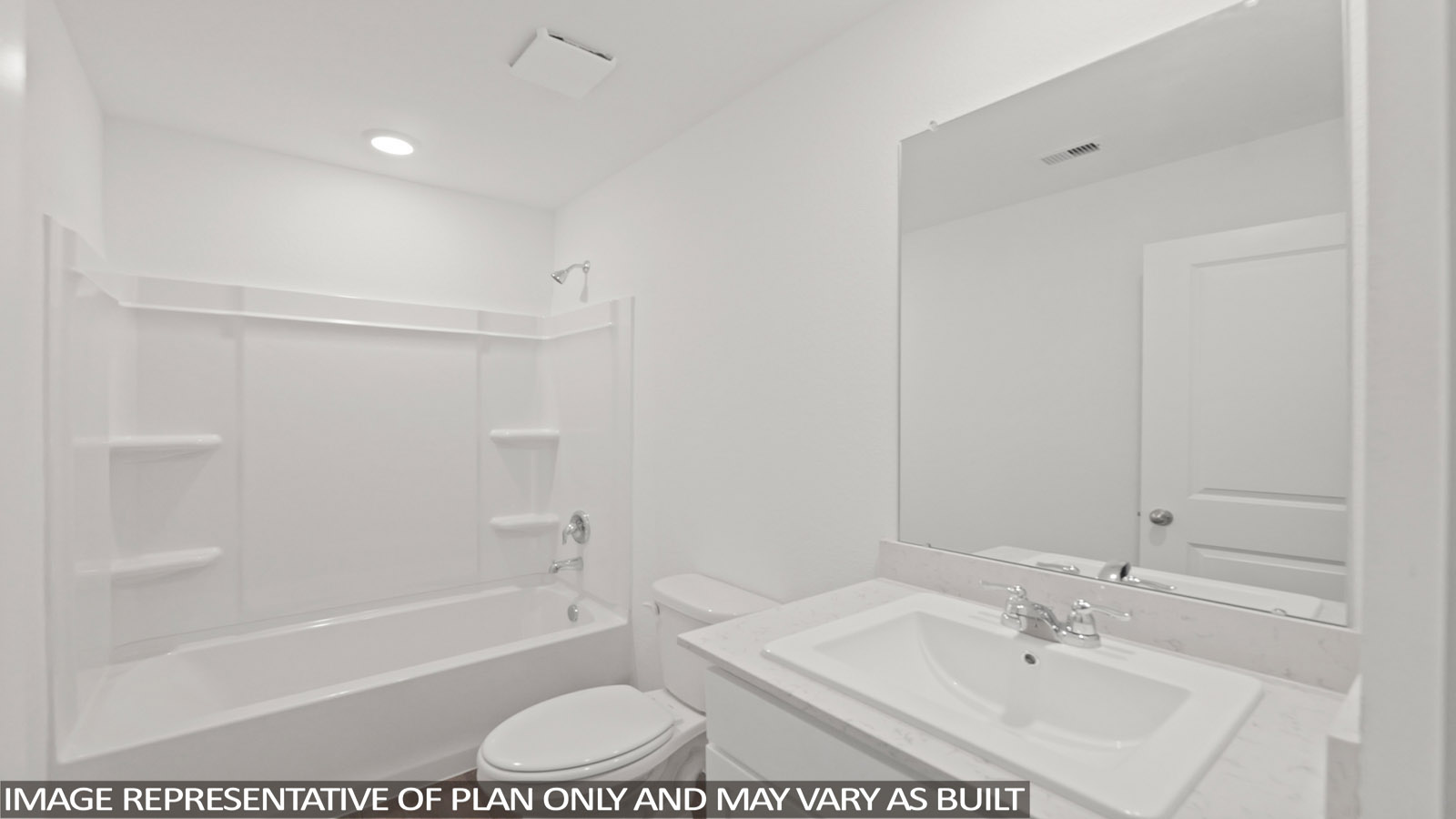 Secondary bathroom with tub/shower combo with quartz counter tops in Willis TX