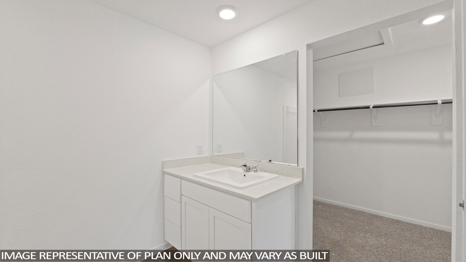 Primary bathroom with single sink with quartz counter tops in Willis TX