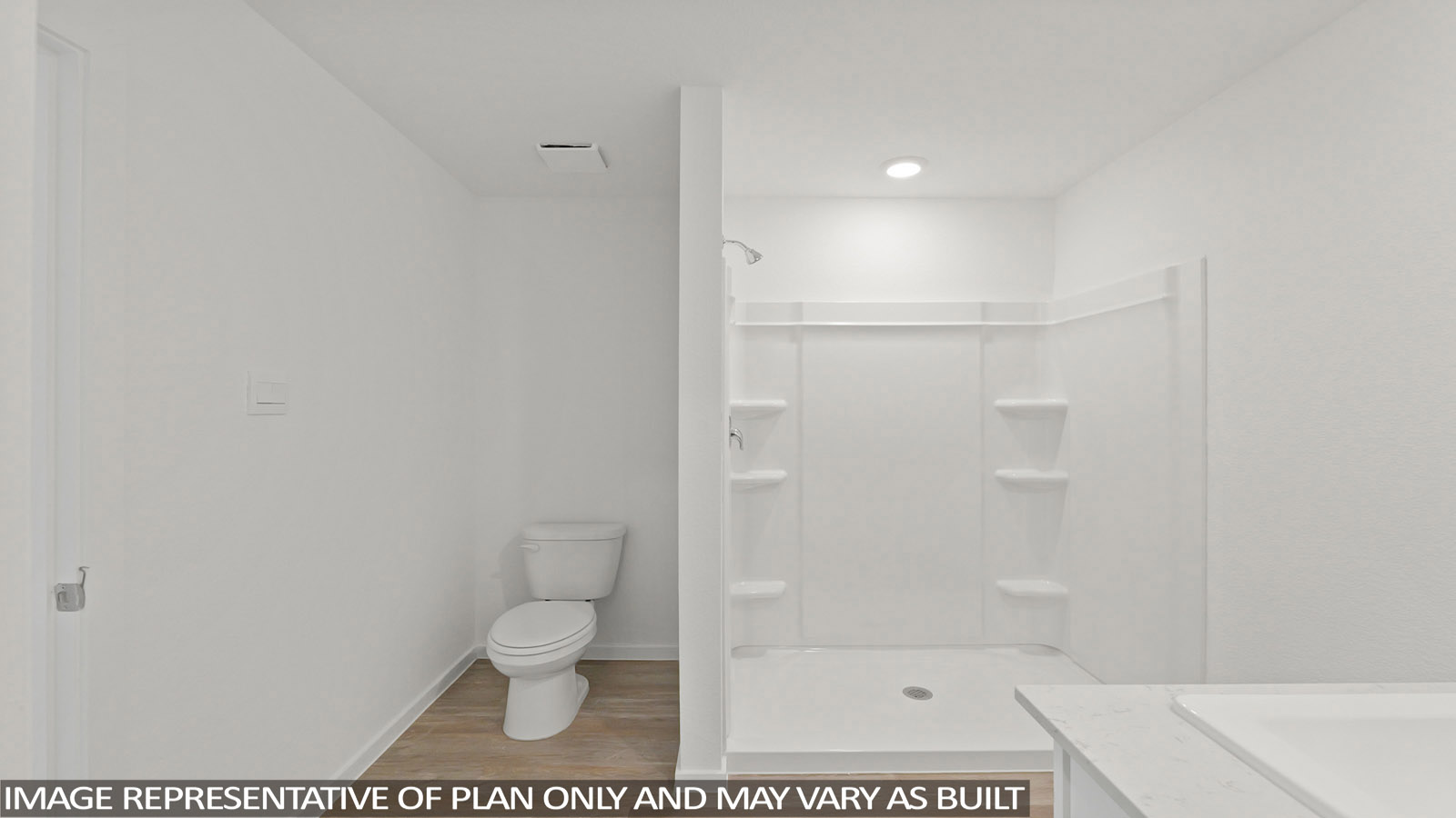 Primary bathroom with stand-alone shower with tiles and semi frameless glass in Willis TX