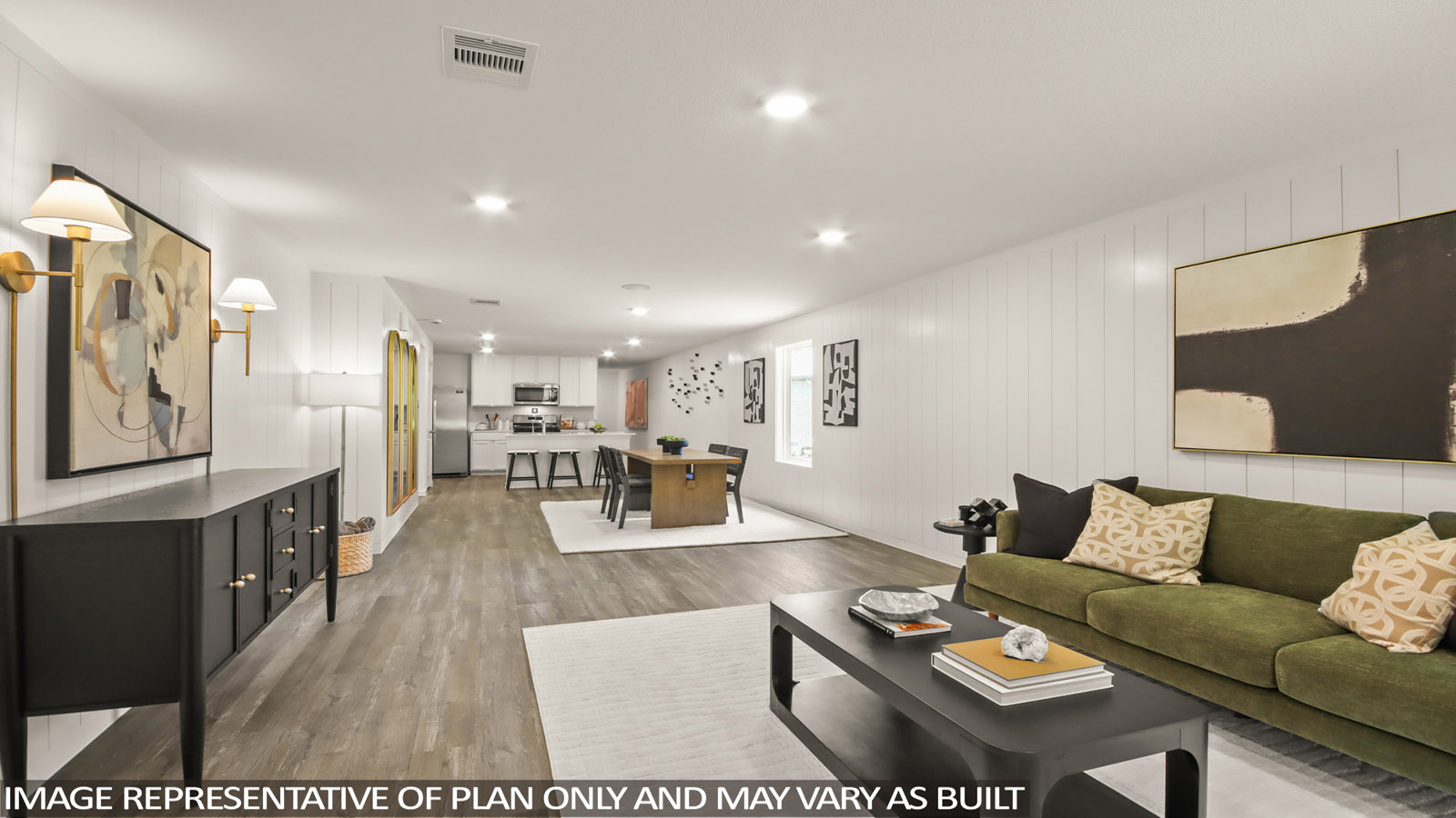 Open concept living, dining, and kitchen area