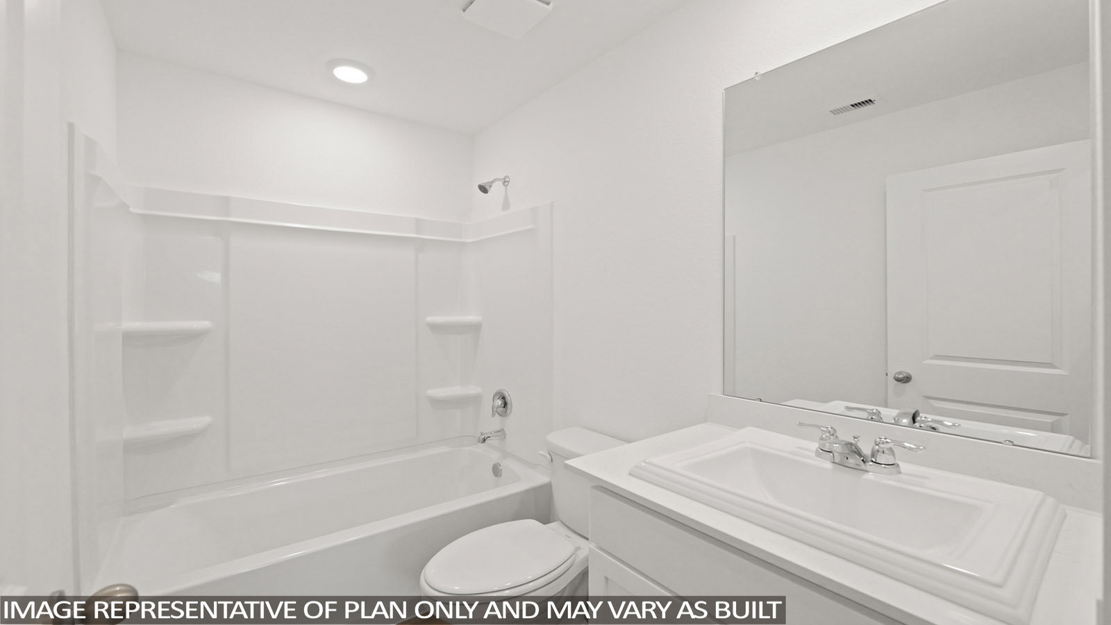 Secondary bathroom with tub/shower combo with quartz counter tops in Willis TX