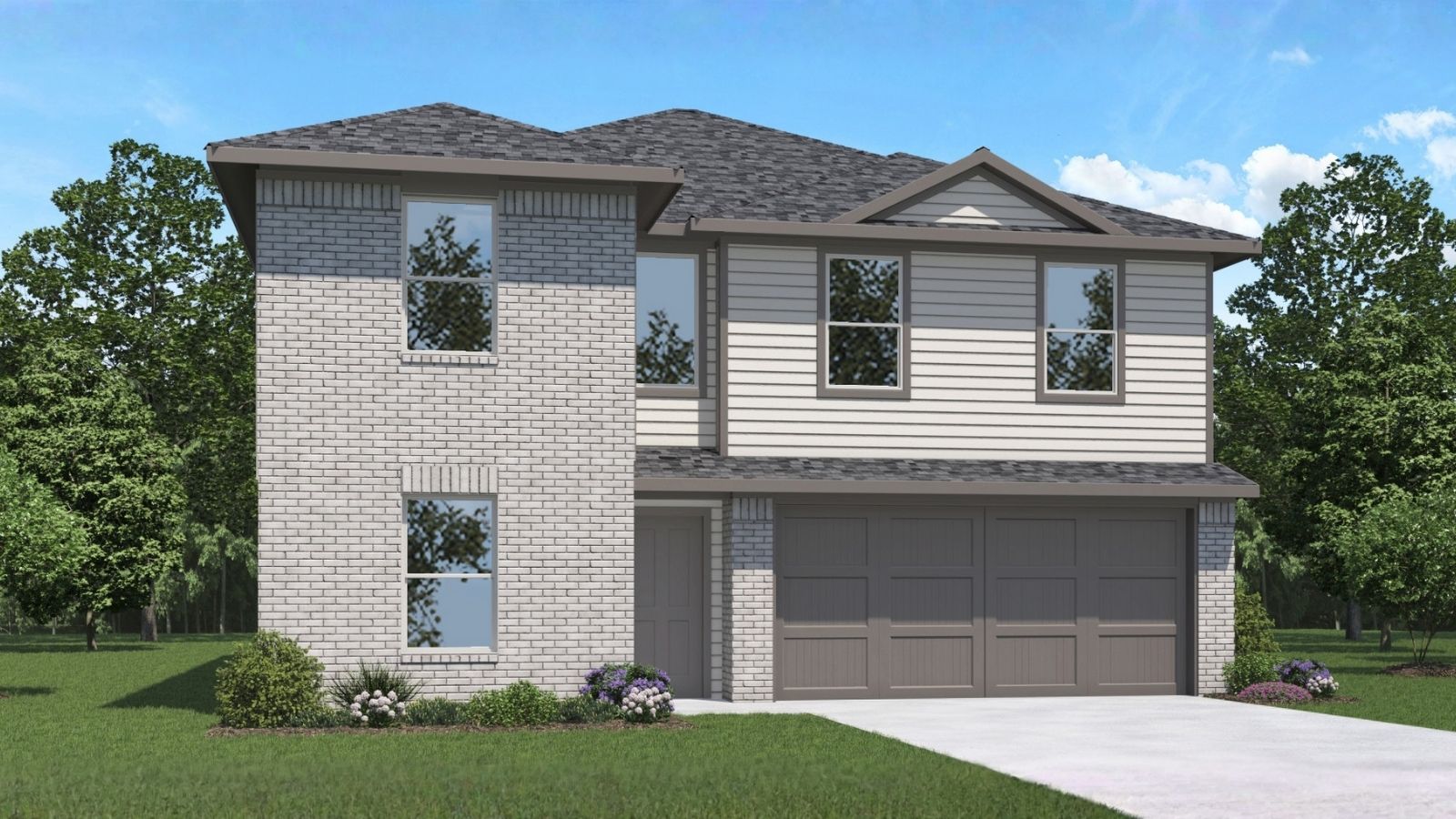 Rendering of the A exterior elevation.