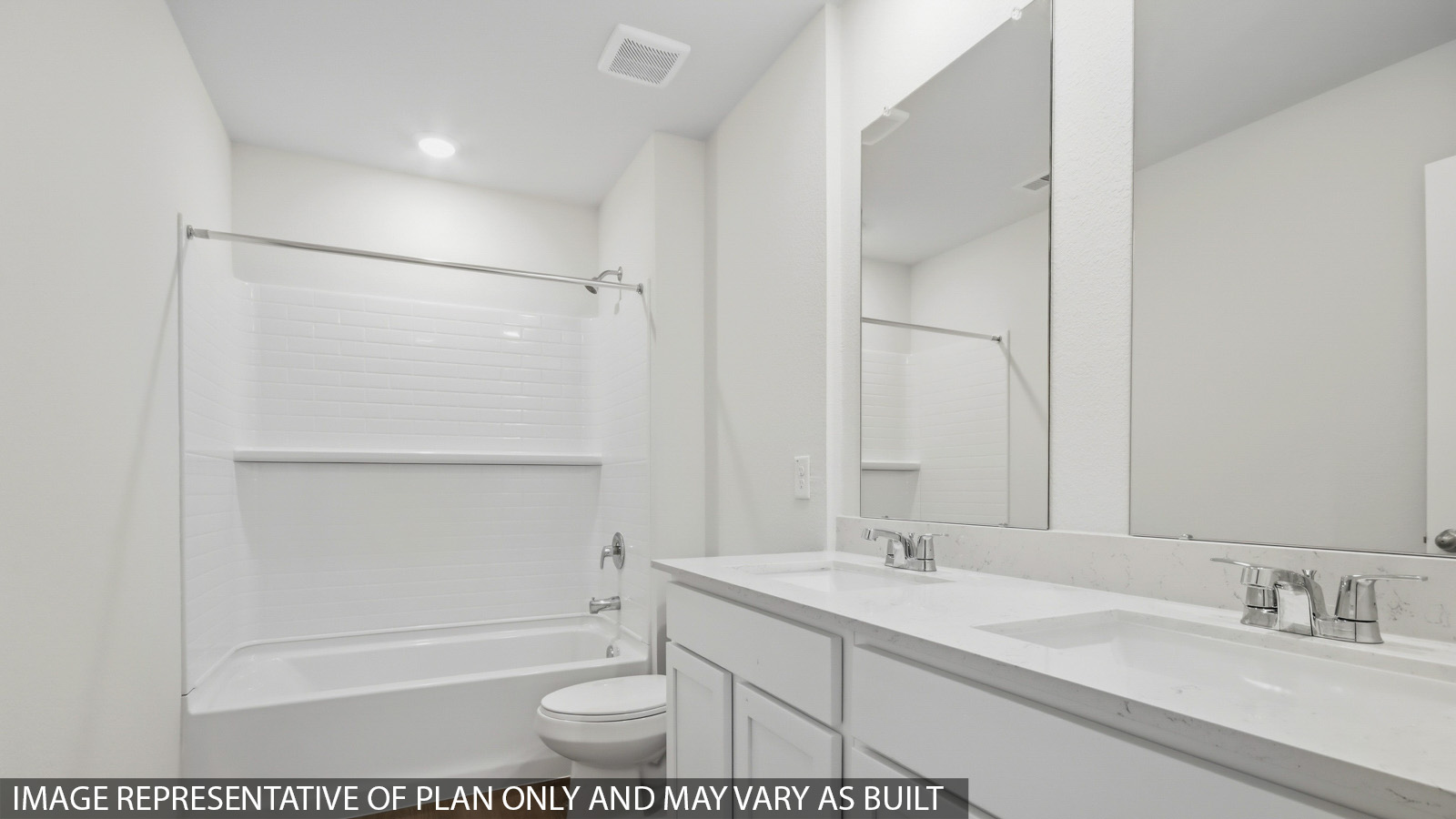 Secondary bathroom with tub/shower combo with quartz counter tops in Willis TX