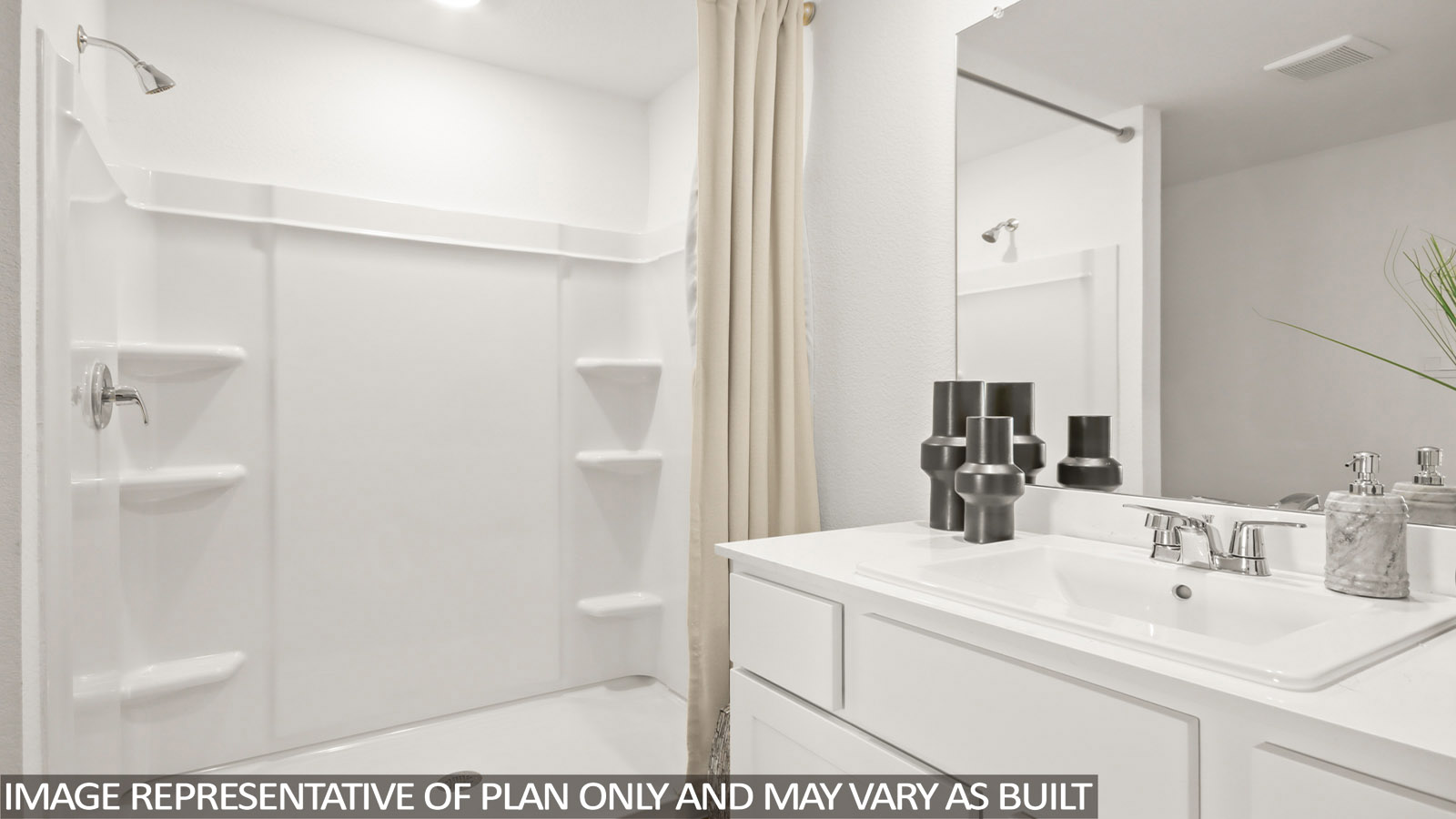 Primary bathroom with stand-alone shower with tiles and semi frameless glass in Willis TX