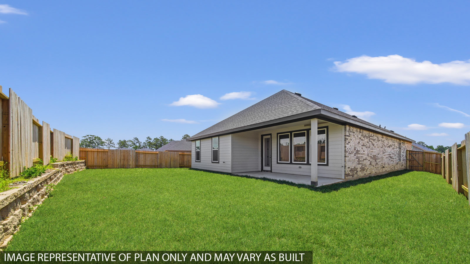 covered patio with jamies hardie siding and overhead lighting