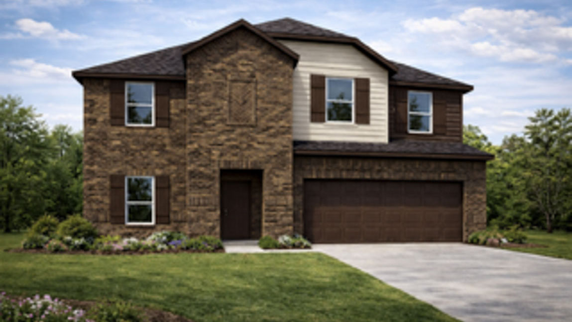 Two story home with two car garage with brick and siding in New Waverly TX