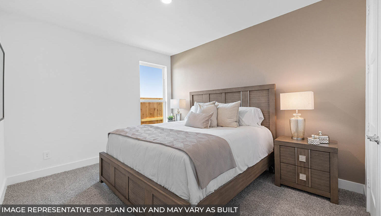 Secondary bedroom with shag carpet flooring and bright window