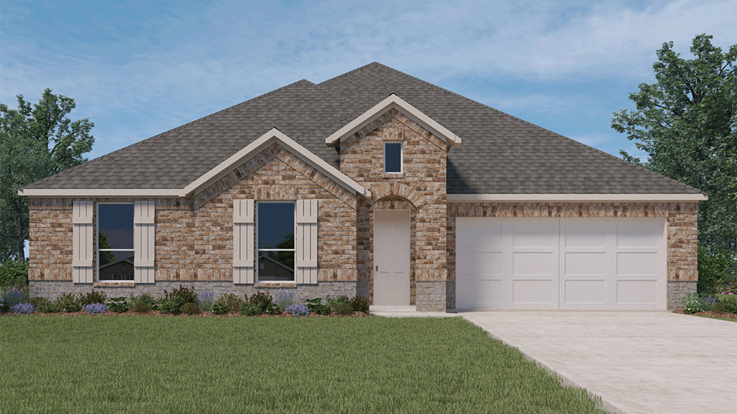 One story home with two car garage with brick and siding in New Waverly TX