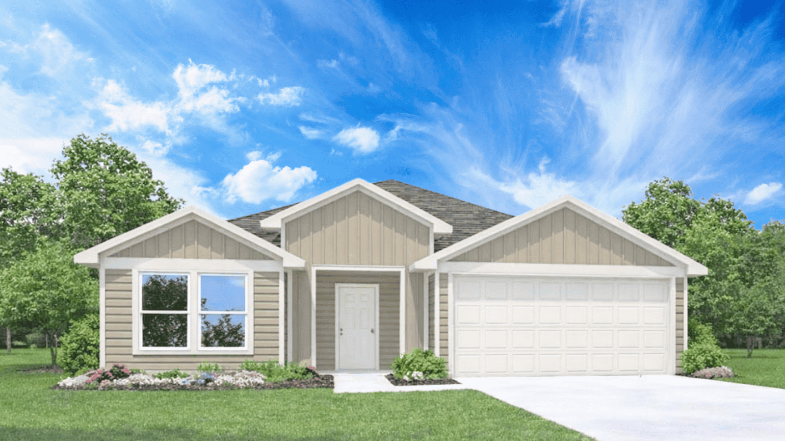 One story home with beige siding all around