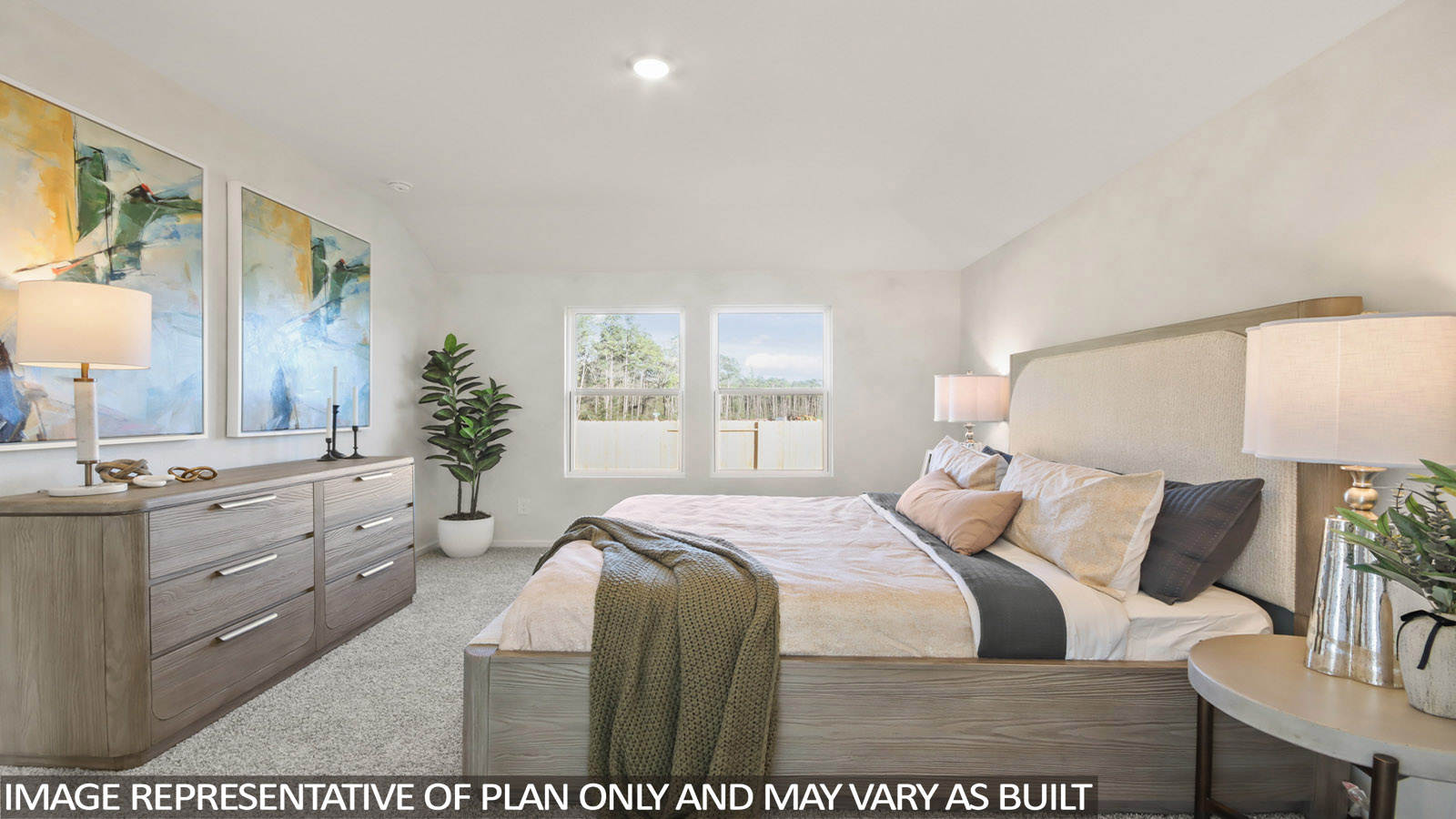 Large Primary bedroom with shag carpet flooring and bright window
