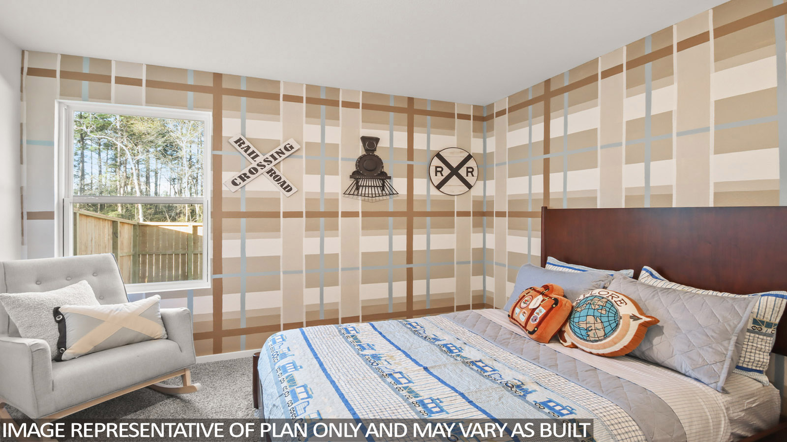 Secondary bedroom with shag carpet flooring and bright window