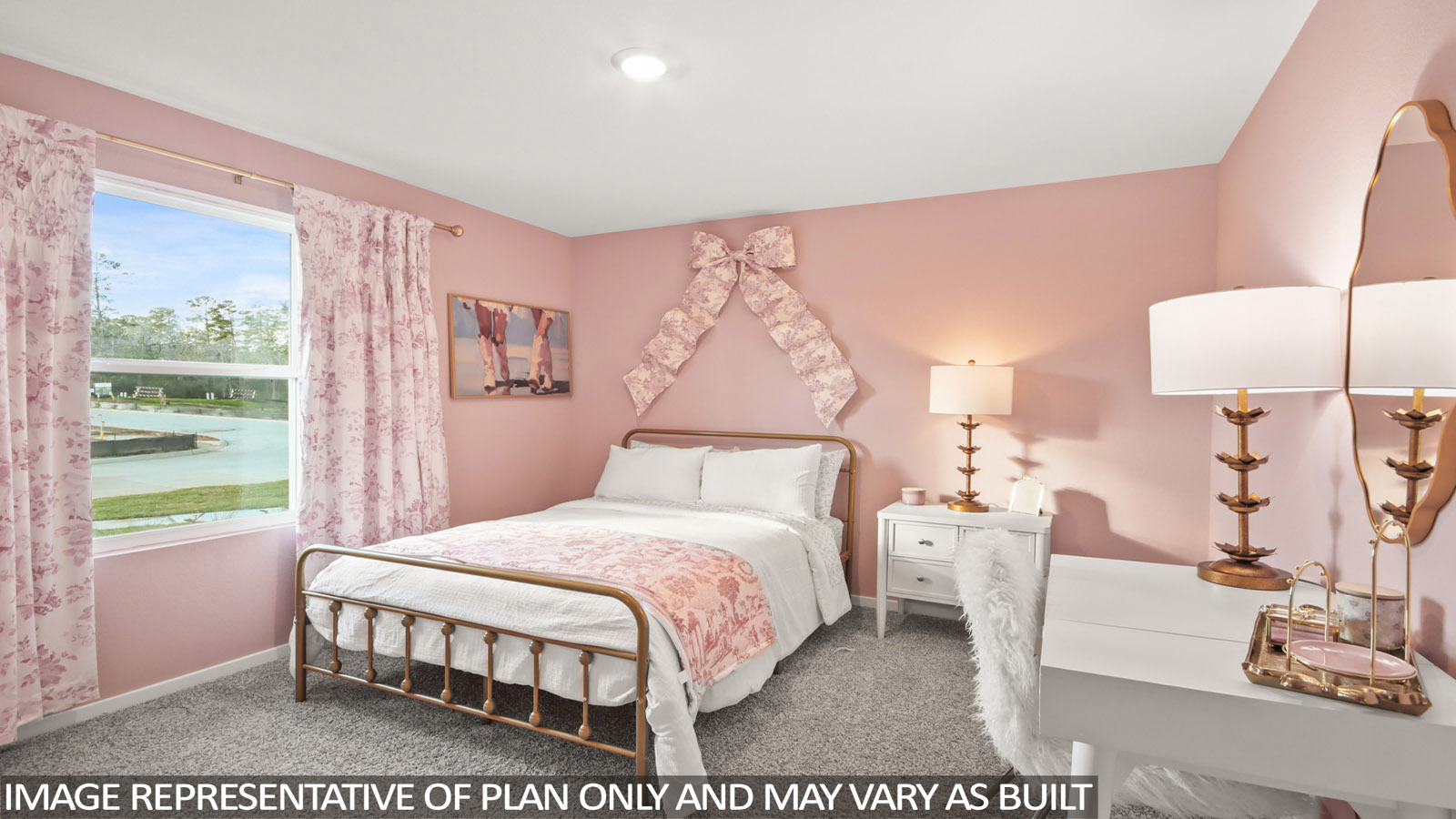 Secondary bedroom with shag carpet flooring and bright window