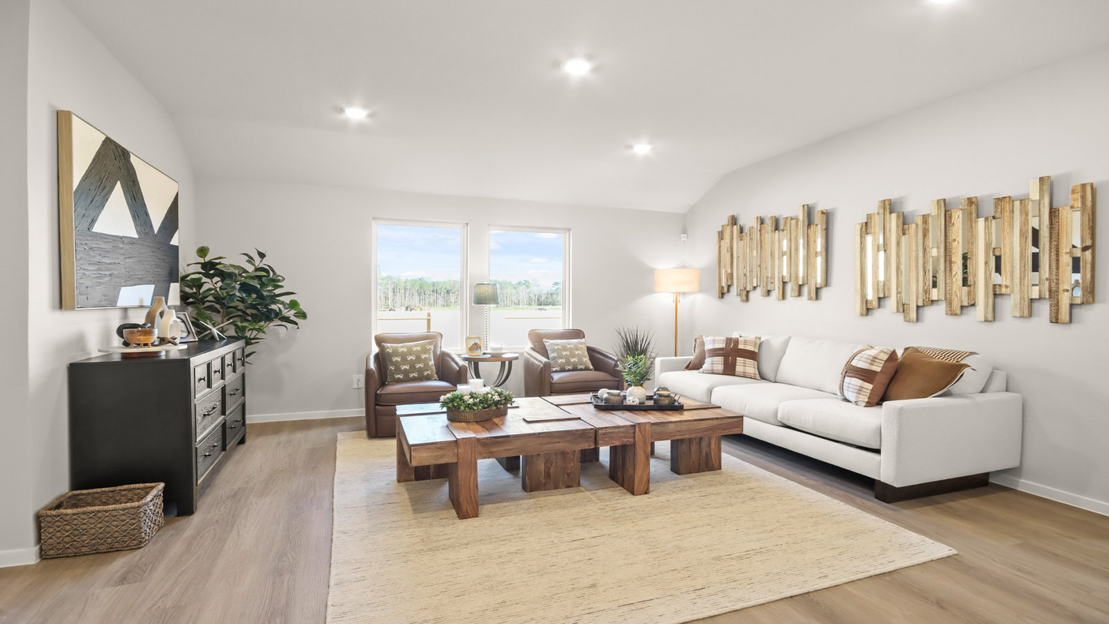 Open concept living, dining, and kitchen area