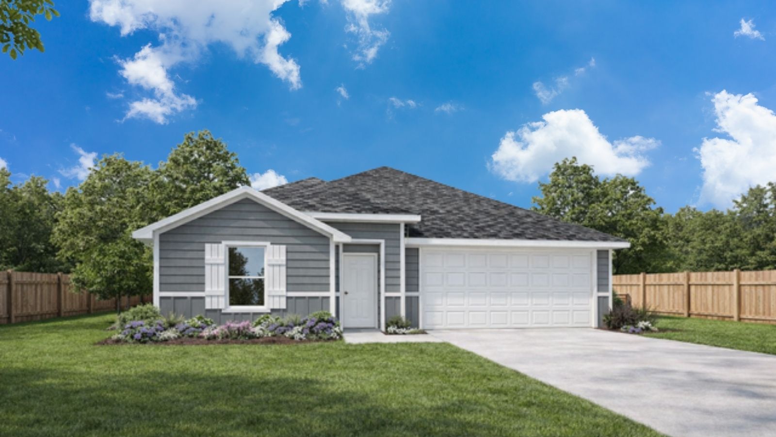 Exterior rendering for the Lake Way floor plan with siding. Tour home at 224 Golden Eagle Boulevard New Wavery, TX