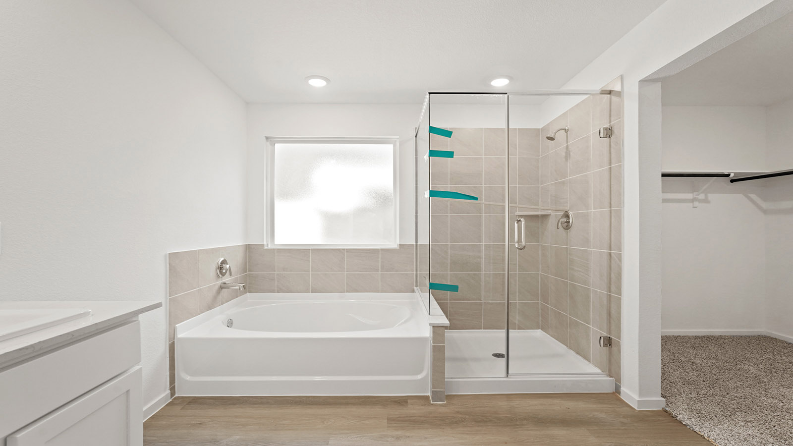 Primary bathroom with tub and shower