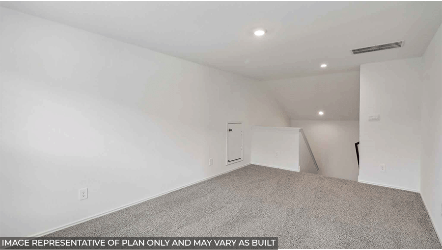 Second story game room with carpet flooring