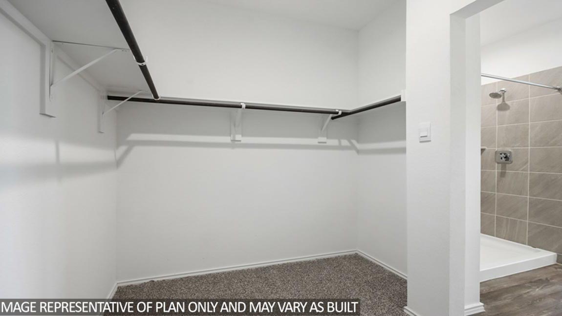 Primary walk-in closet with carpet flooring