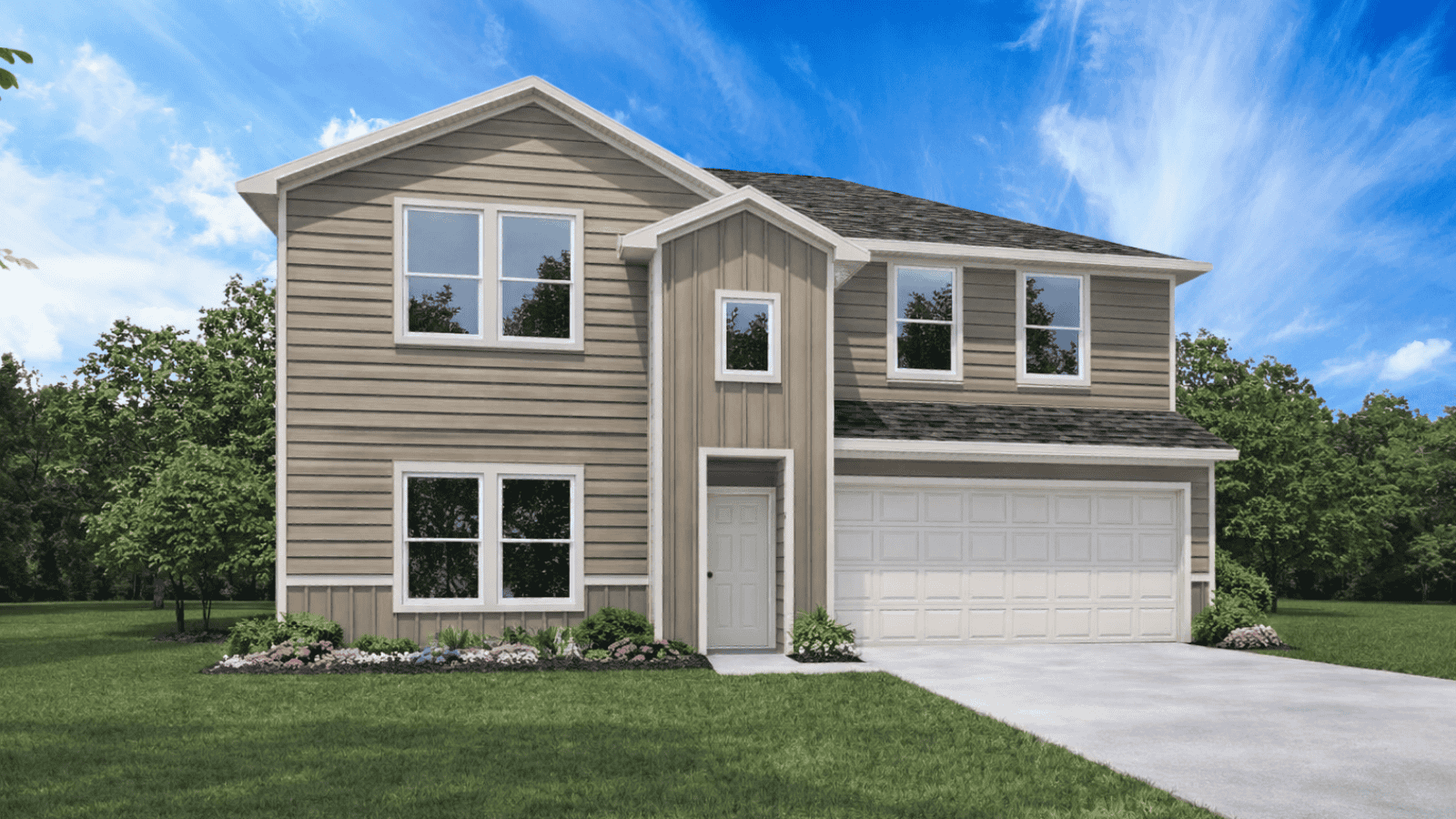 Two story home with two car garage