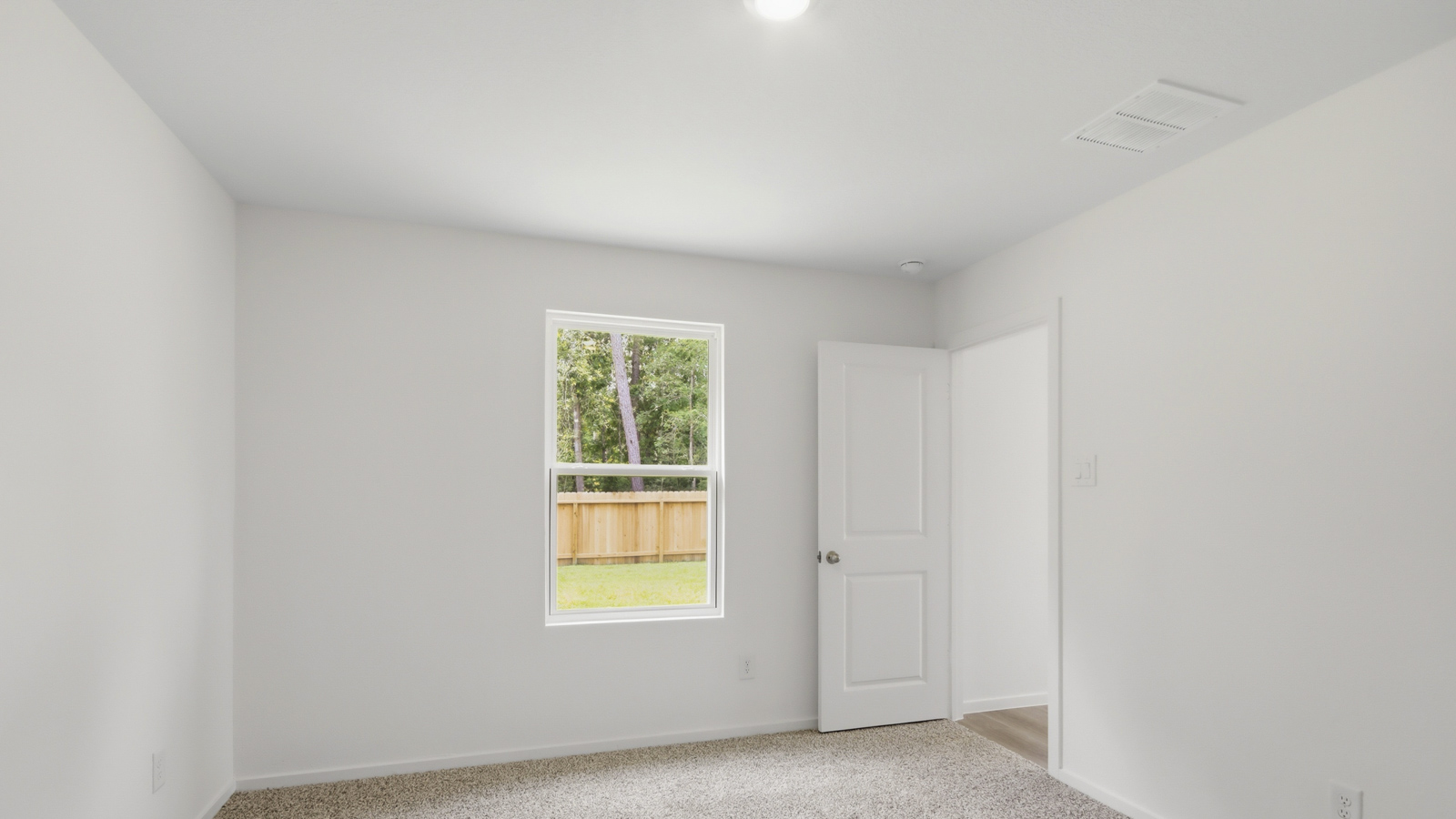 Large Primary bedroom with shag carpet flooring and bright window
