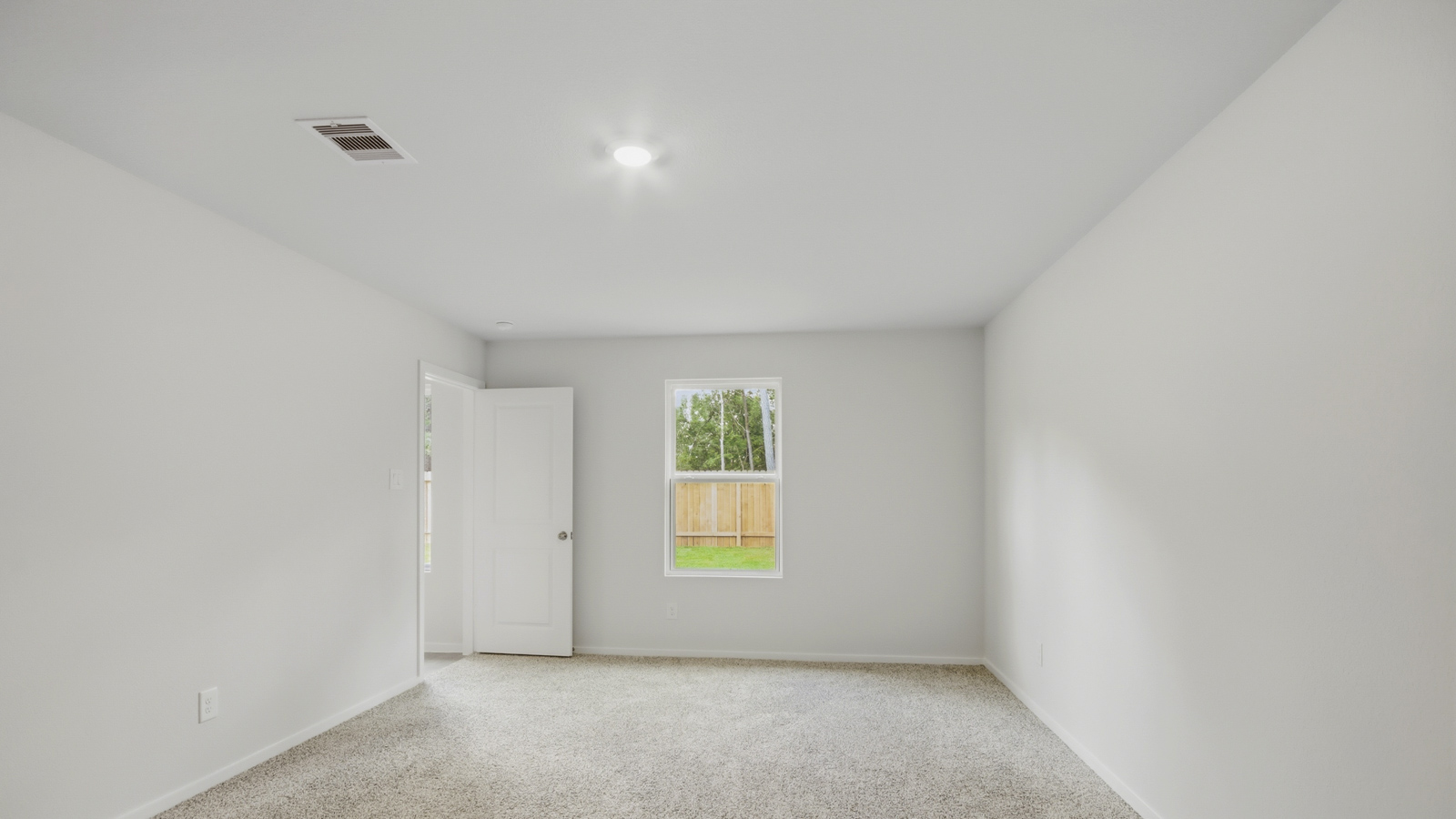 Large Primary bedroom with shag carpet flooring and bright window