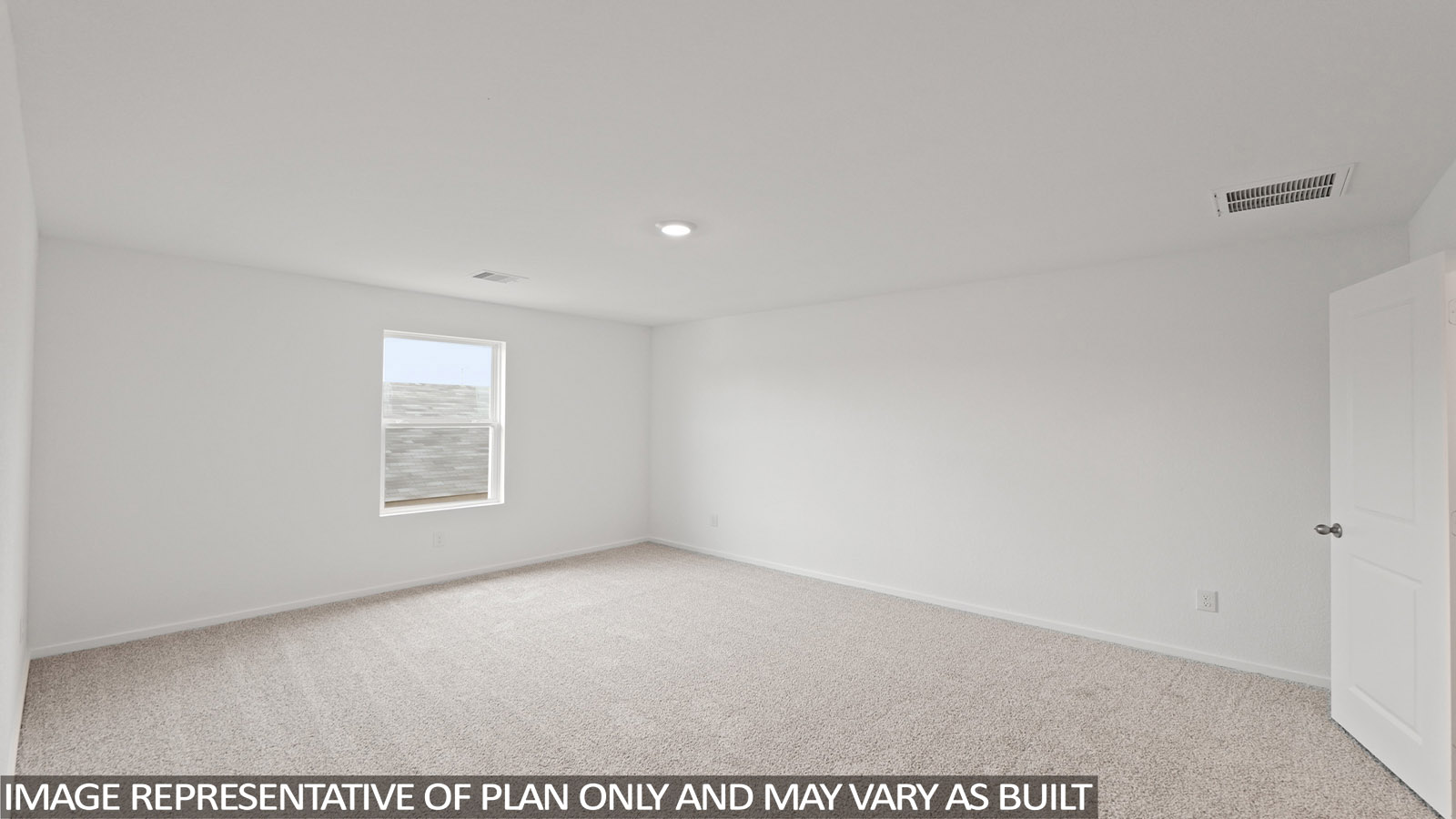 Large Primary bedroom with shag carpet flooring and bright window
