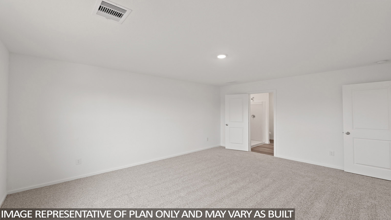 Large Primary bedroom with shag carpet flooring and bright window