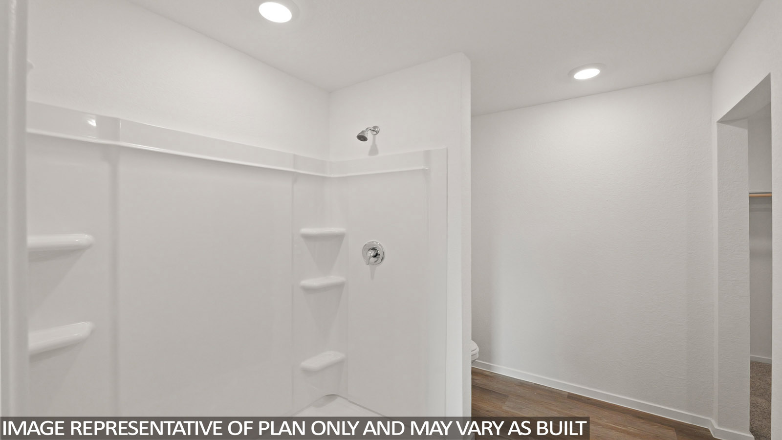 Primary bathroom with stand-alone shower with tiles and semi frameless glass in Willis TX