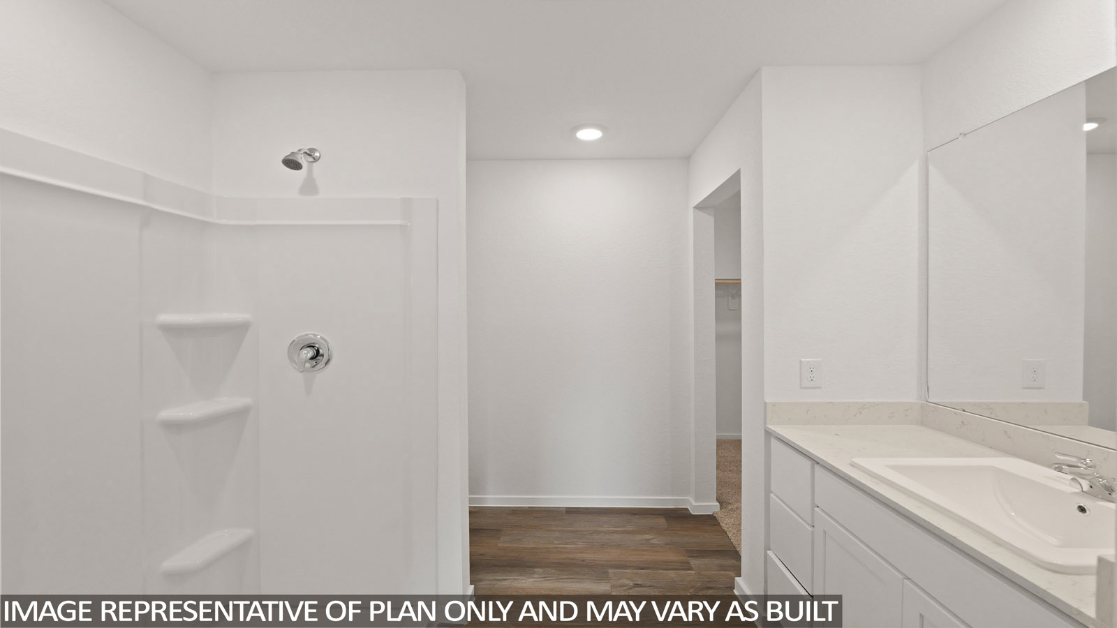 Primary bathroom with stand-alone shower with tiles and semi frameless glass in Willis TX