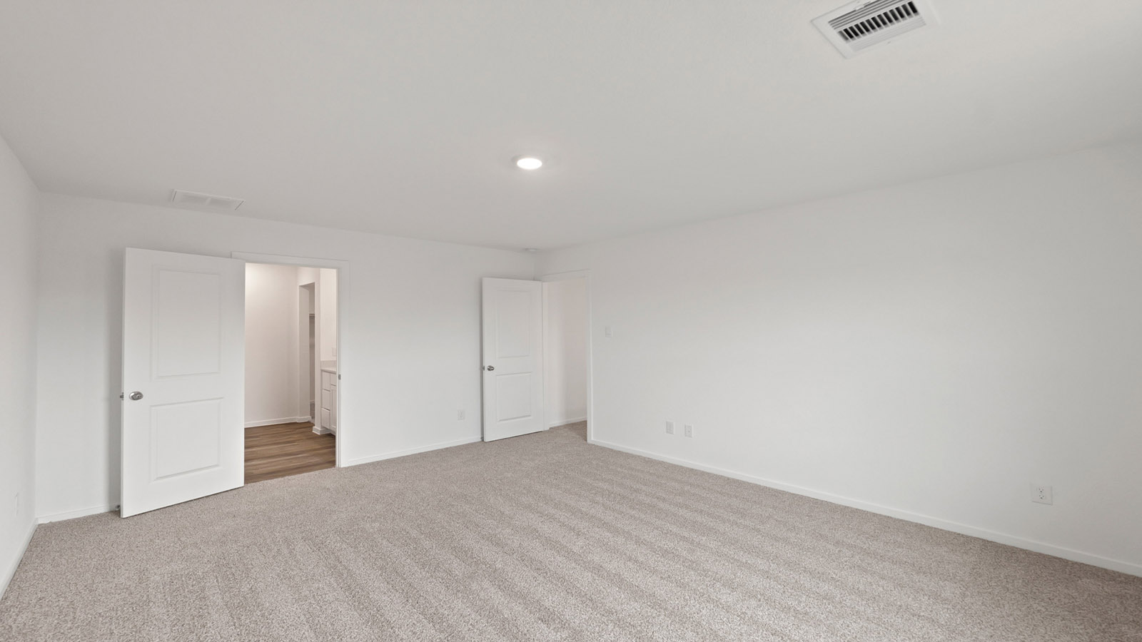 Large Primary bedroom with shag carpet flooring and bright window