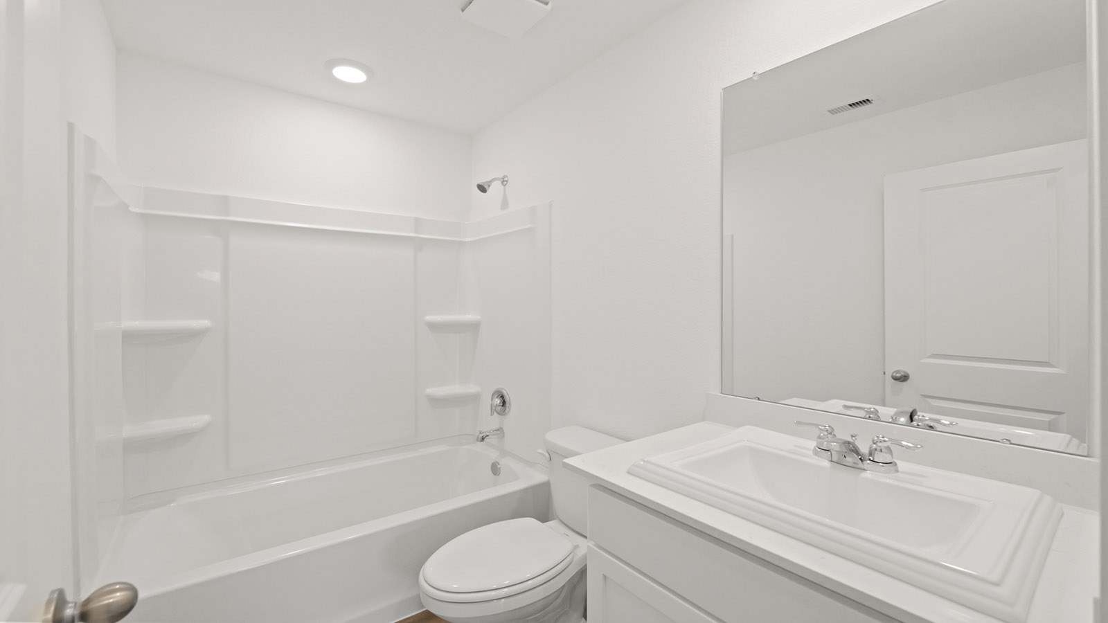 Secondary bathroom with tub/shower combo with quartz counter tops in Willis TX