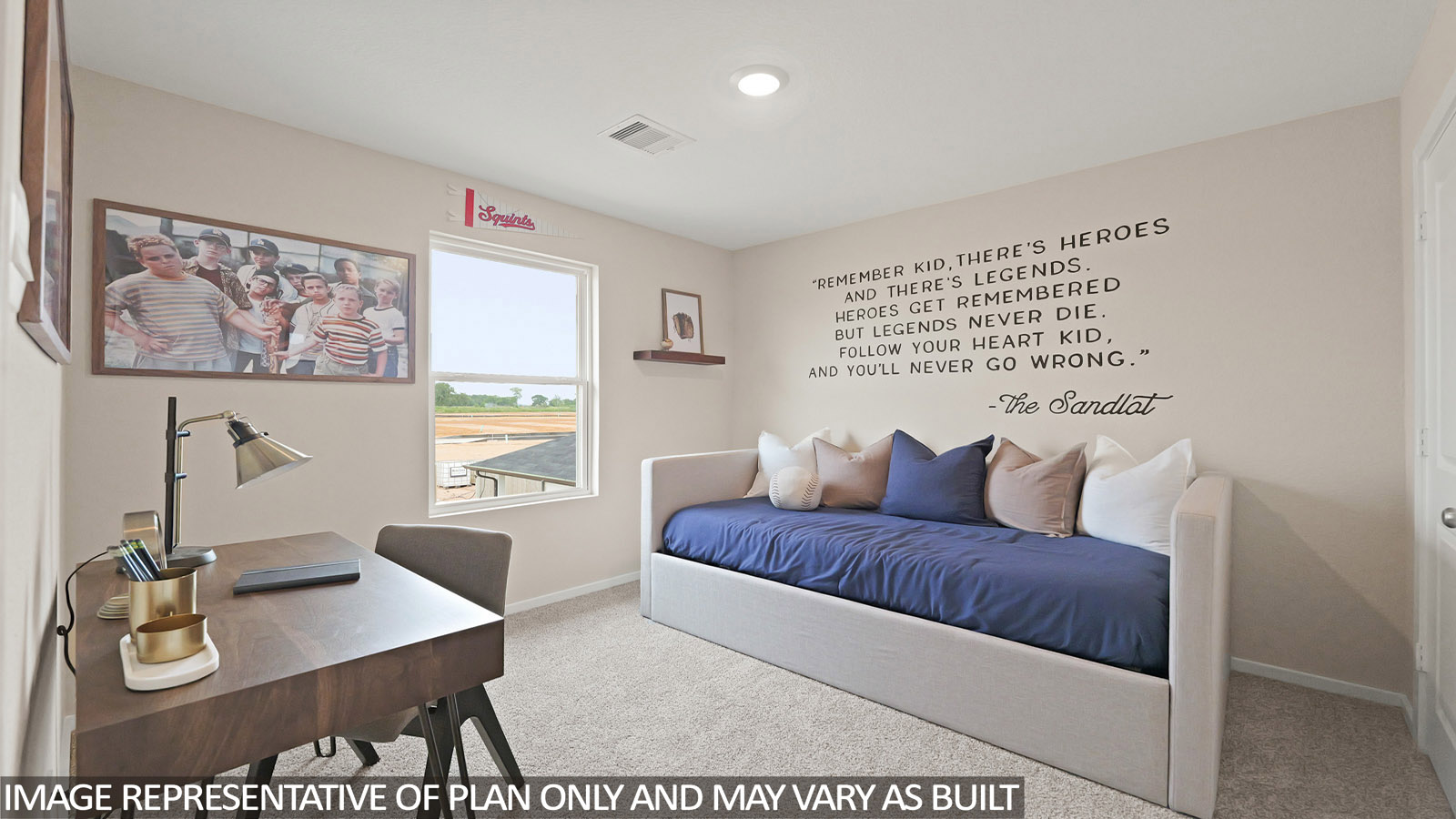 Secondary bedroom with shag carpet flooring and bright window