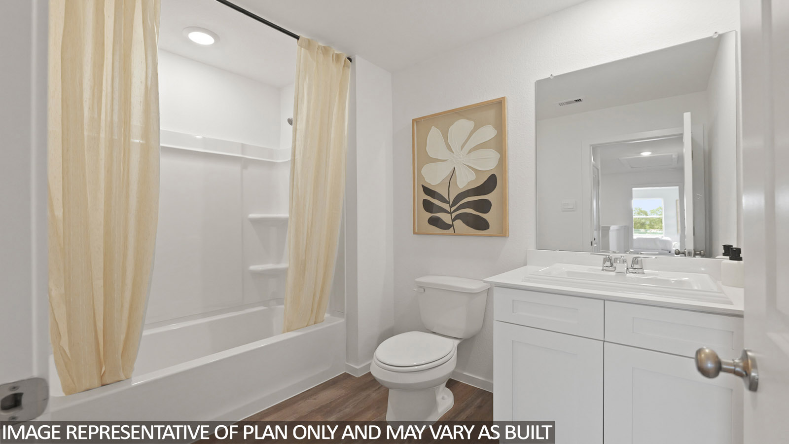 Secondary bathroom with tub/shower combo with quartz counter tops in Willis TX