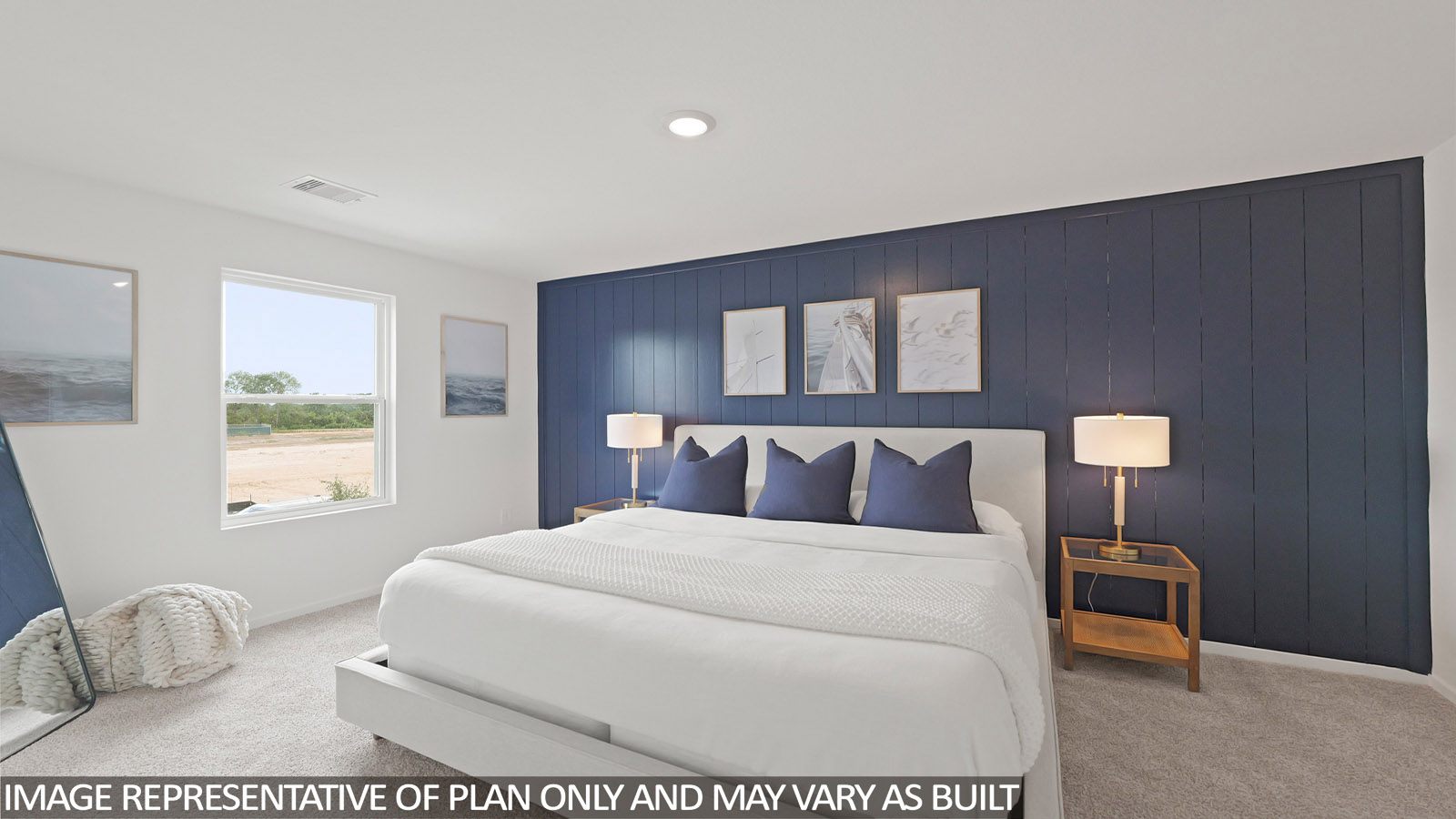 Large Primary bedroom with shag carpet flooring and bright window