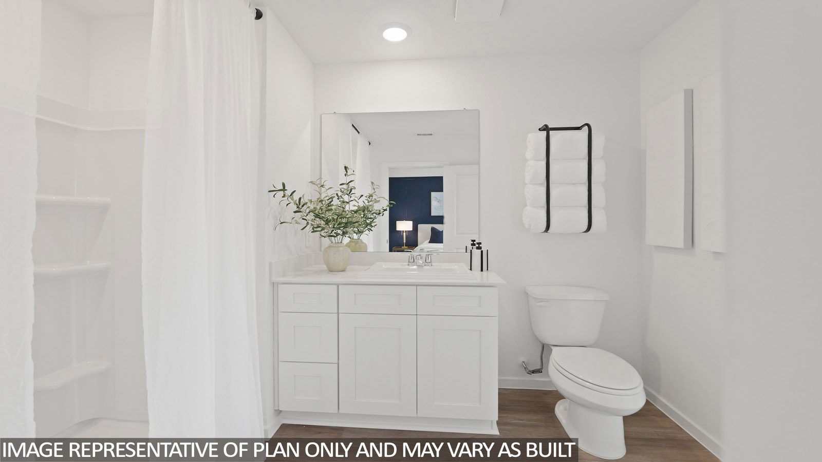 Primary bathroom with single sink with quartz counter tops in Willis TX