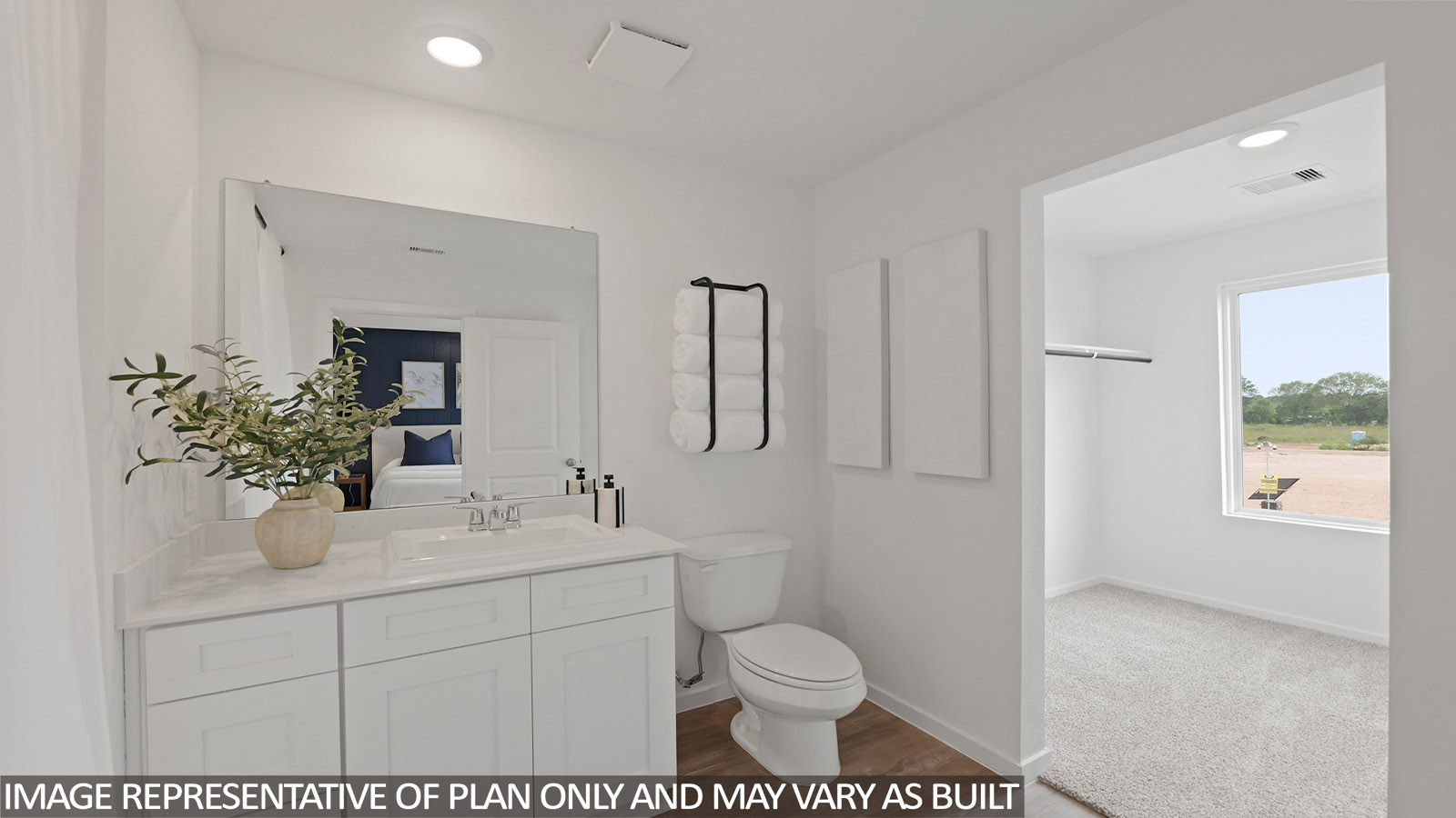Primary bathroom with single sink with quartz counter tops in Willis TX