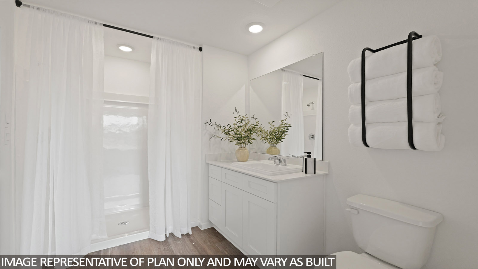 Primary bathroom with stand-alone shower with tiles and semi frameless glass in Willis TX