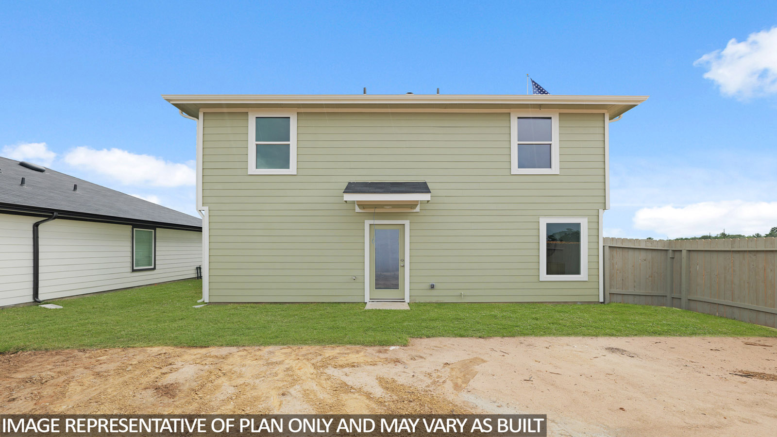 back of house with jamies hardie siding and overhead lighting