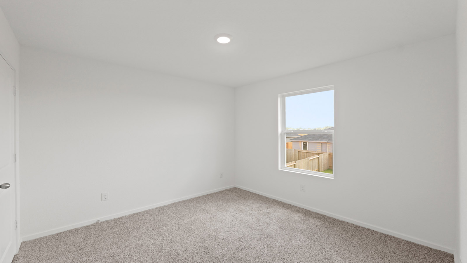 Secondary bedroom with shag carpet flooring and bright window