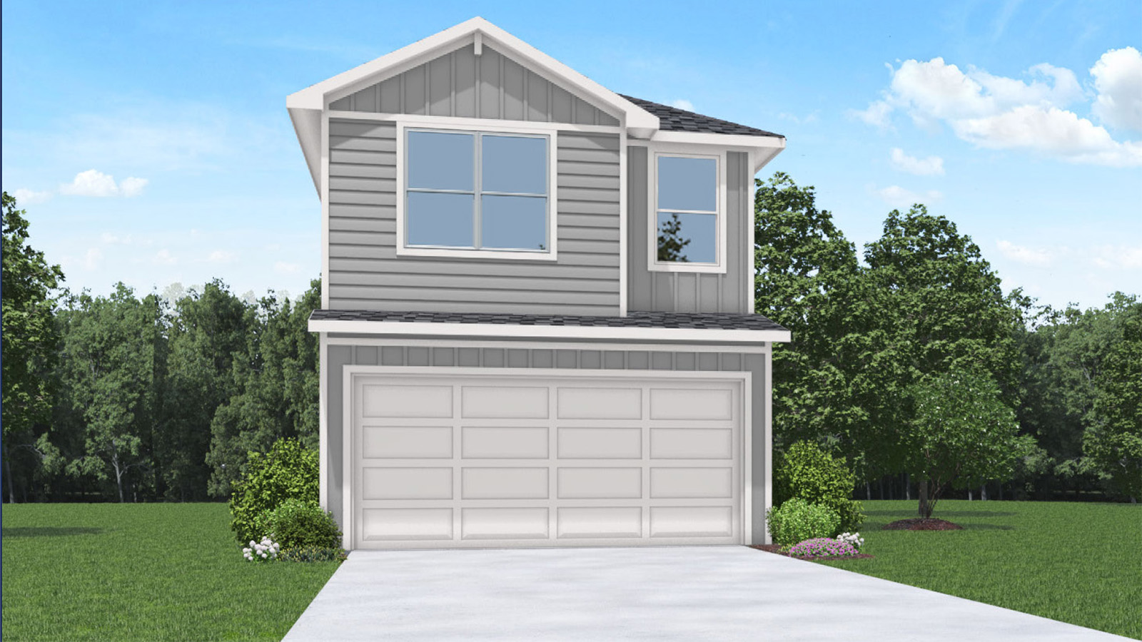 two story home with two car garage