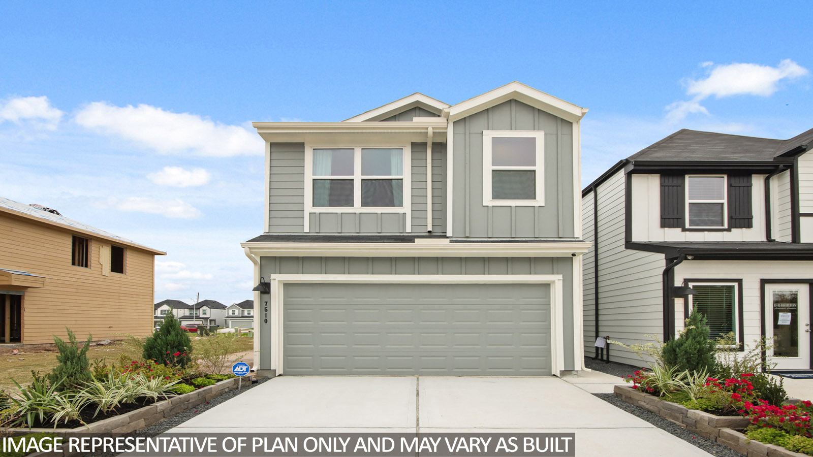 two story home with 2 car garage