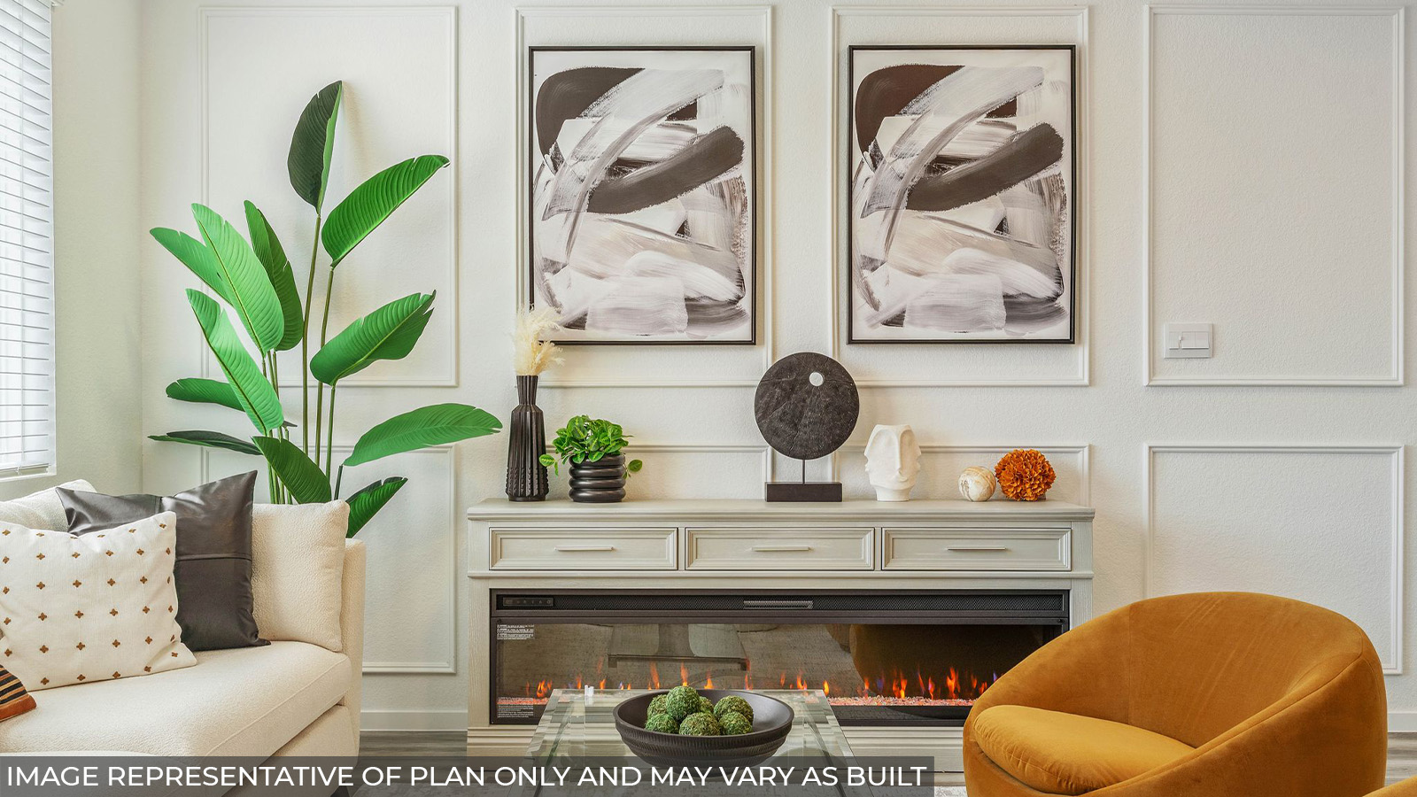 Spacious living area with vinyl flooring