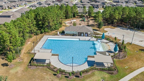 aerial view of pool and recreation center