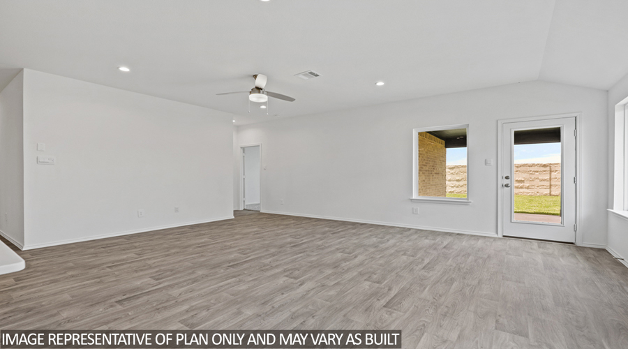 Open-concept living and dining space.