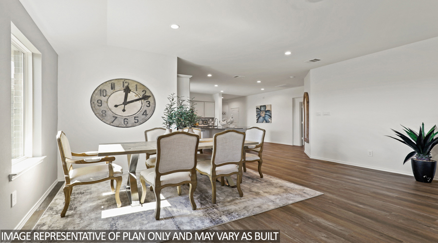 Open-concept living and dining space.